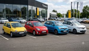 plusieurs génération de twingo garées sur un parking