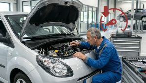 mécanicien qui analyse le ralenti d'une twingo