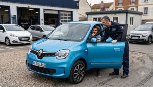 Renault Twingo dans un garage qui démarre